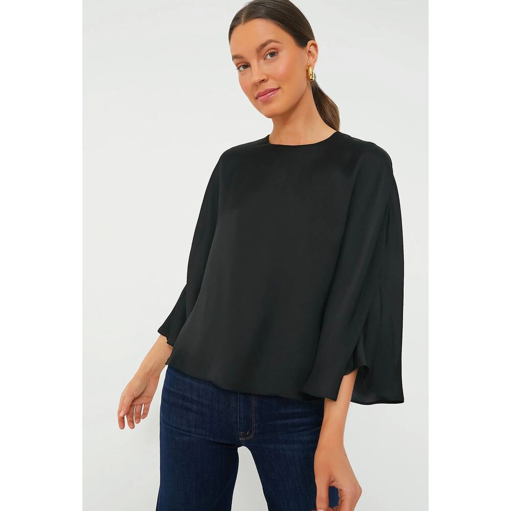 Relaxed Black Satin Blouse - Women's Top